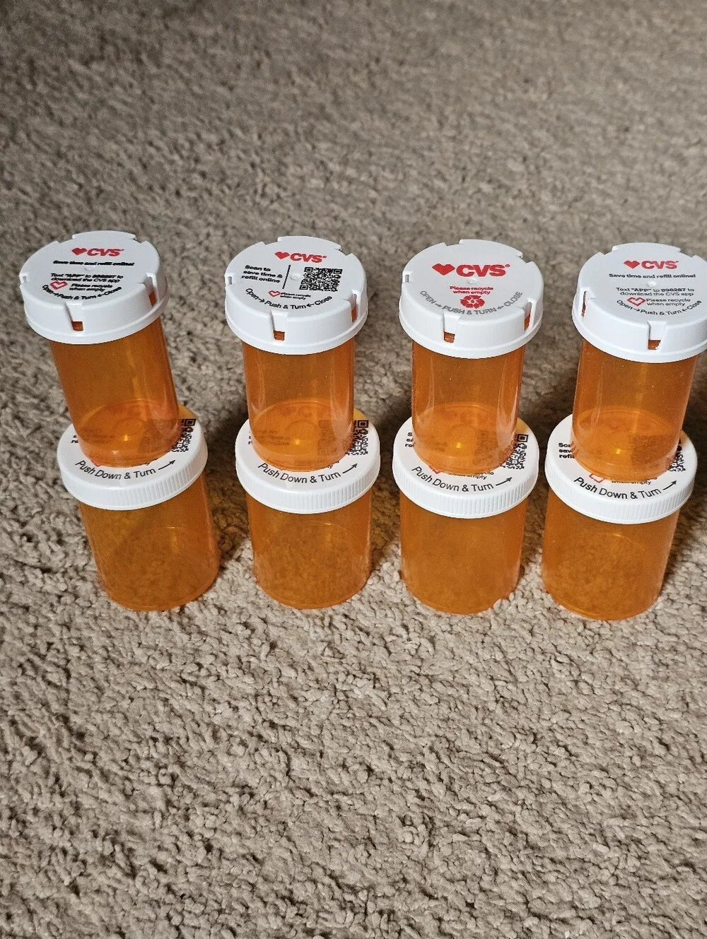 Set of 8 Empty Rx CVS Bottles for Storage Art Craft Travel Sewing Organizing Etc